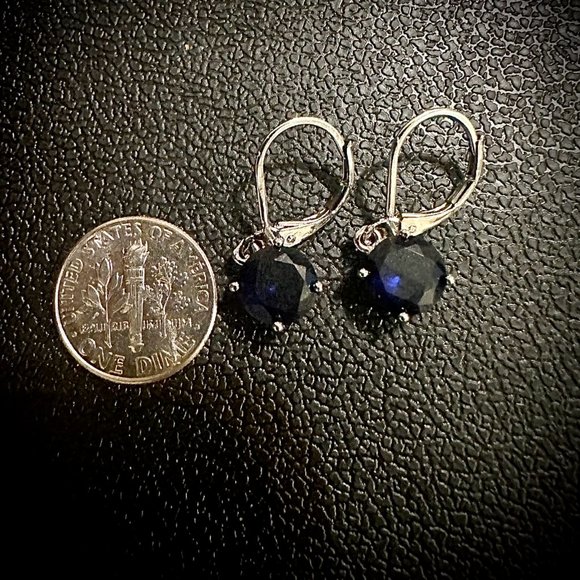 Sapphire Earrings Sterling Silver 925 Leverback Earrings Dangle lab-created - Picture 4 of 10